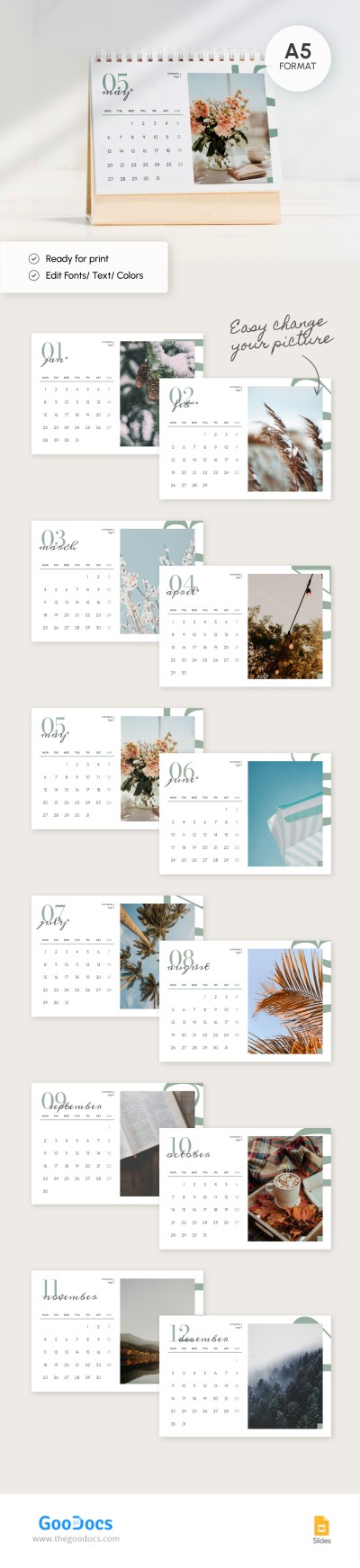 Calendario mensual blanco Plantilla