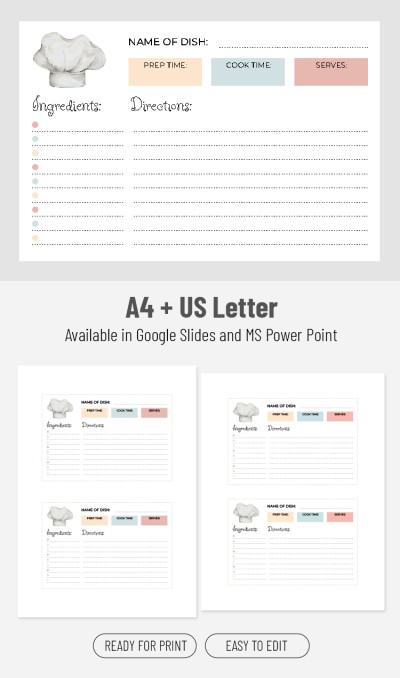 Plantilla imprimible de tarjeta de receta 4x6 Plantilla