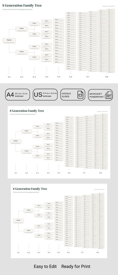 Printable 8 Generation Family Tree Template Template