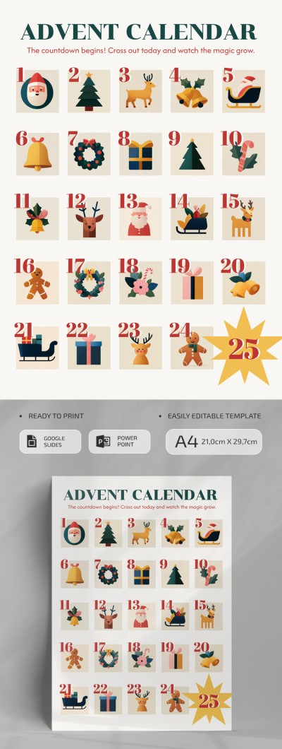 Printable Cozy Advent Calendar Template Template