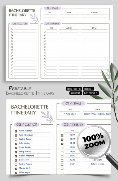Printable Bachelorette Itinerary Template Template