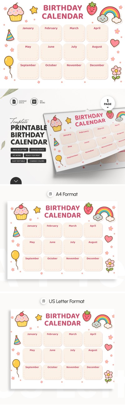 Printable Birthday Calendar Template To Track Special Dates