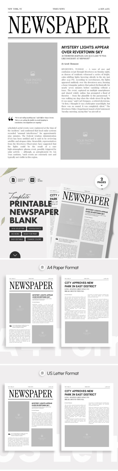 Prıntable Blank Newspaper Template
