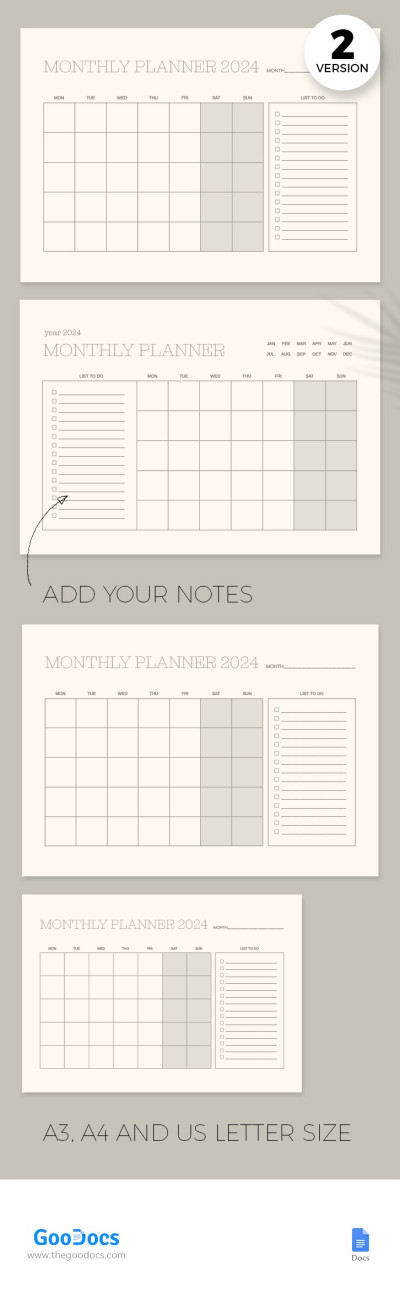 Clean 2024 Monthly Calendar Template