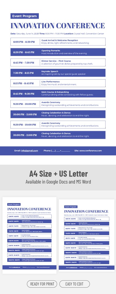 Printable Event Program Template Template