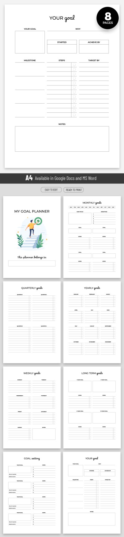 Printable Goal Planner Bundle Template