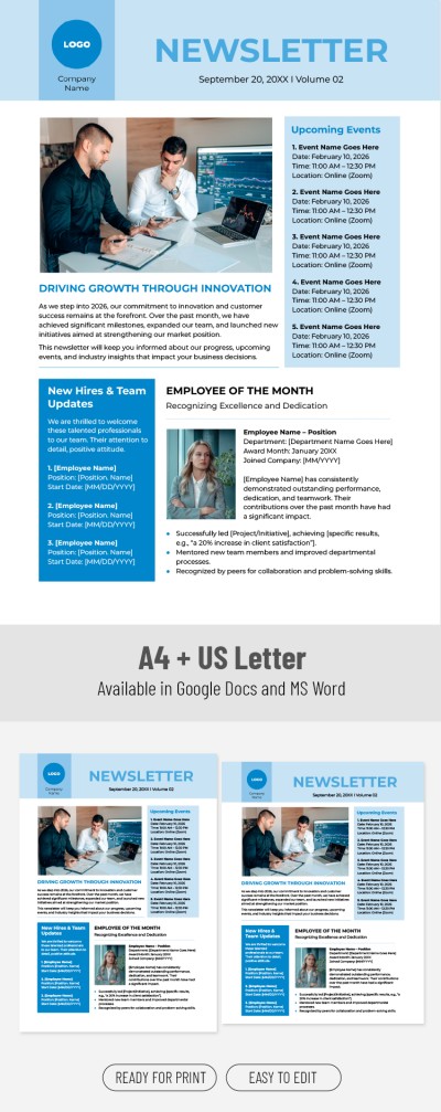 Printable Monthly Business Newsletter Template Plantilla
