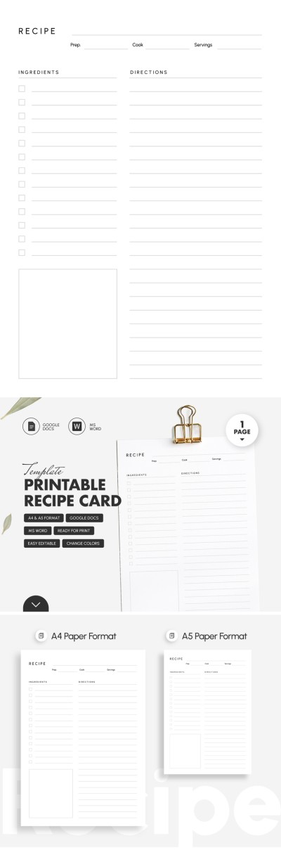 Plantilla de tarjeta de receta imprimible