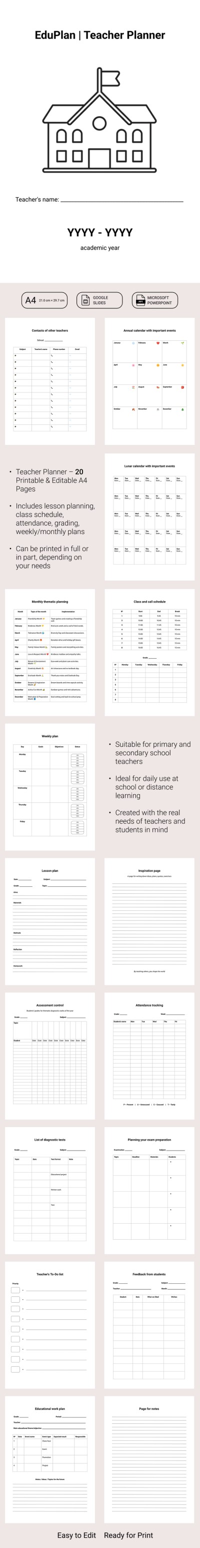 Printable Teacher Planner Template