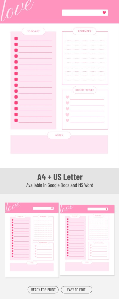 Printable Valentine's Day To Do List Template Template