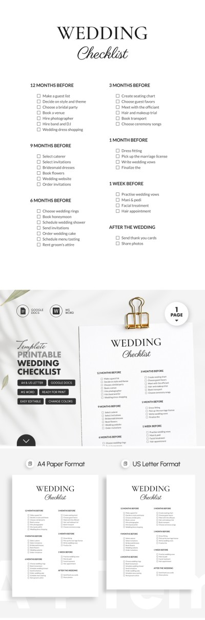 Printable Wedding Checklist Template Template
