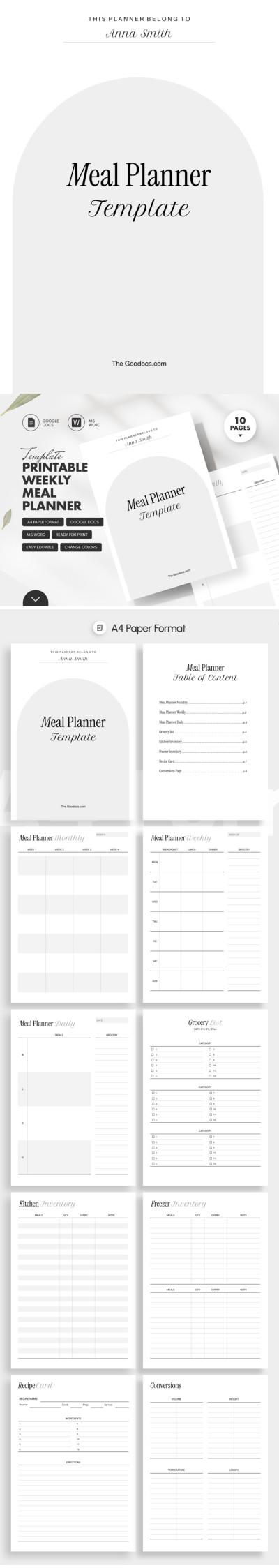 Weekly Meal Planner Template with Meal Prep & Grocery List Template