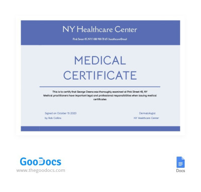 Certificat médical professionnel Modèle