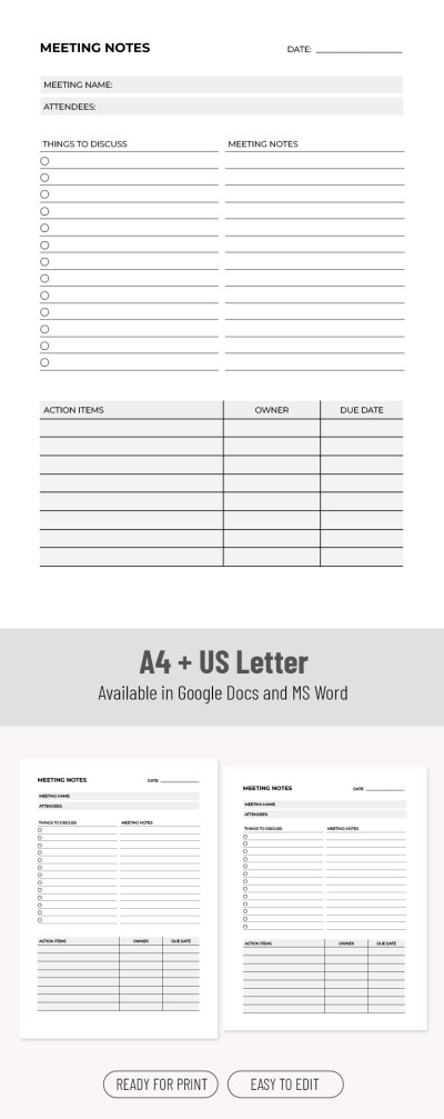 Professional Blank Meeting Notes Template Template