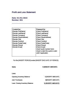 Profit and Loss Statement Template