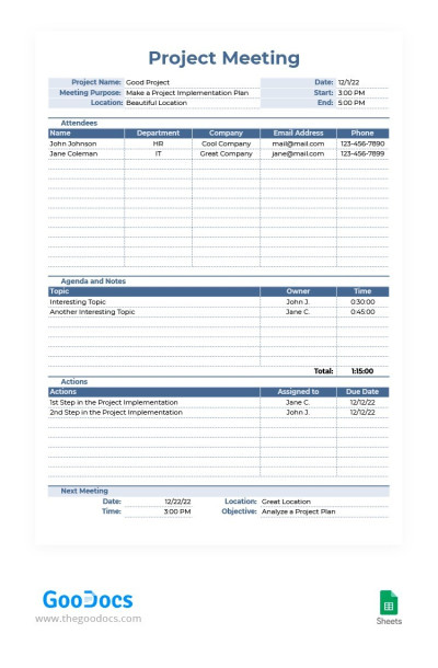 Project Meeting Note Template