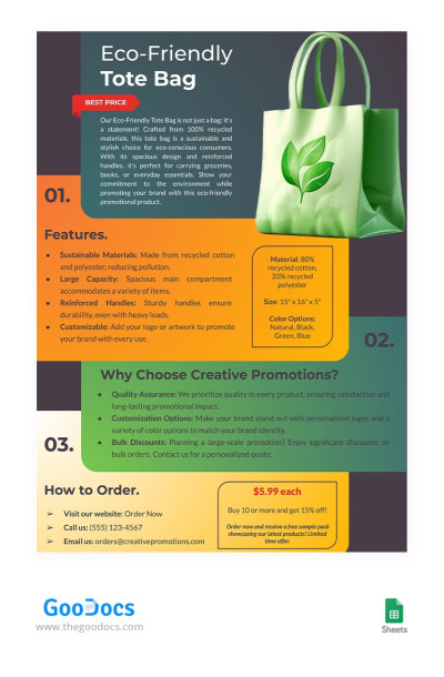 Promotional Product Sale Sheet Template