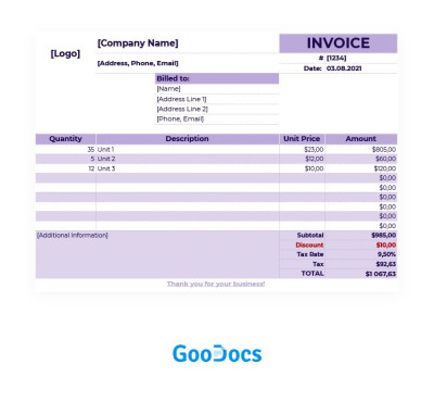 Purple Invoice Template