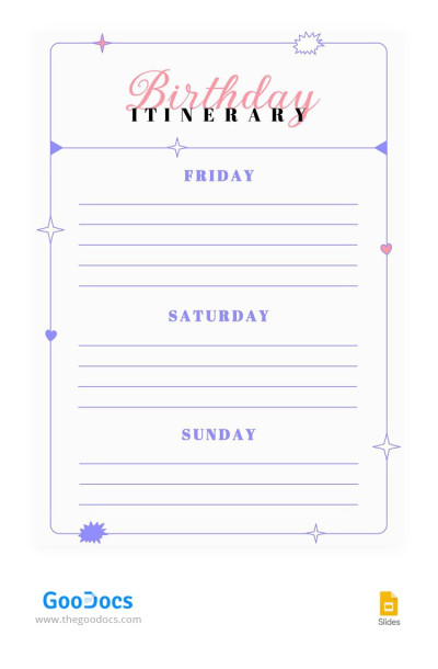 Purple Minimal Birthday Itinerary Template