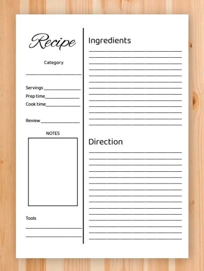 Magnifique Carte de Recette Modèle