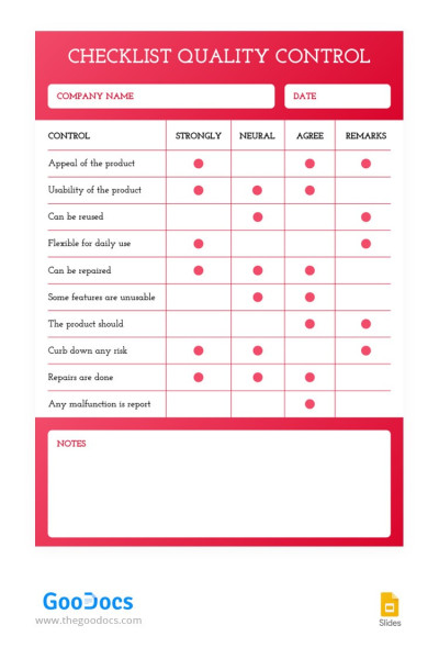 Red Checklist Quality control Template