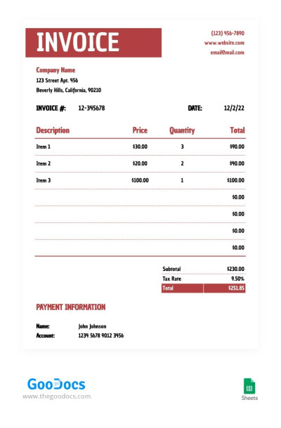 Free Original Invoice Template In Google Docs