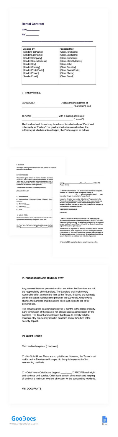 Green Rental Contract Template