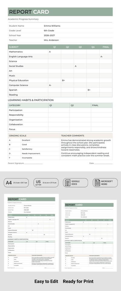 Report Card Template Template