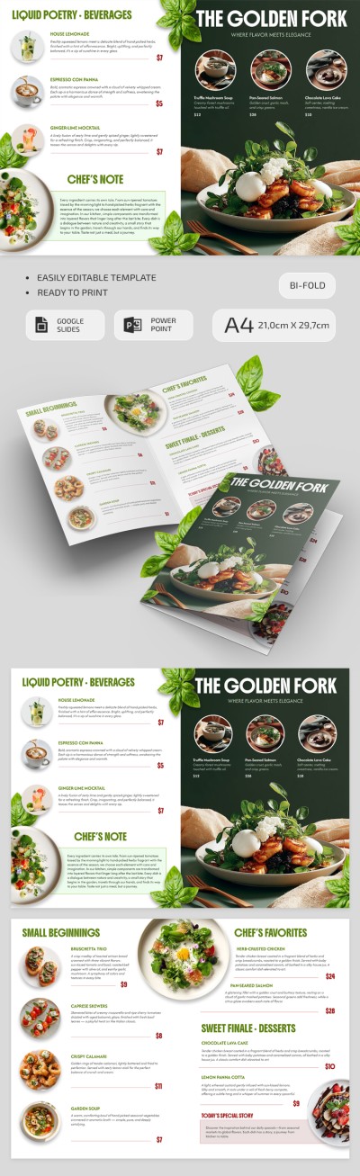 Restaurant Bi-Fold Brochure Food Menu Template