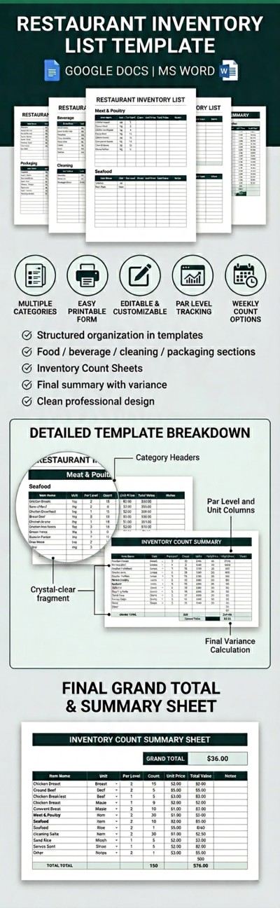 Plantilla de lista de inventario de restaurante Plantilla