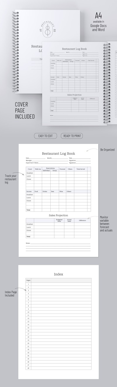 Restaurant Manager Log Book Template