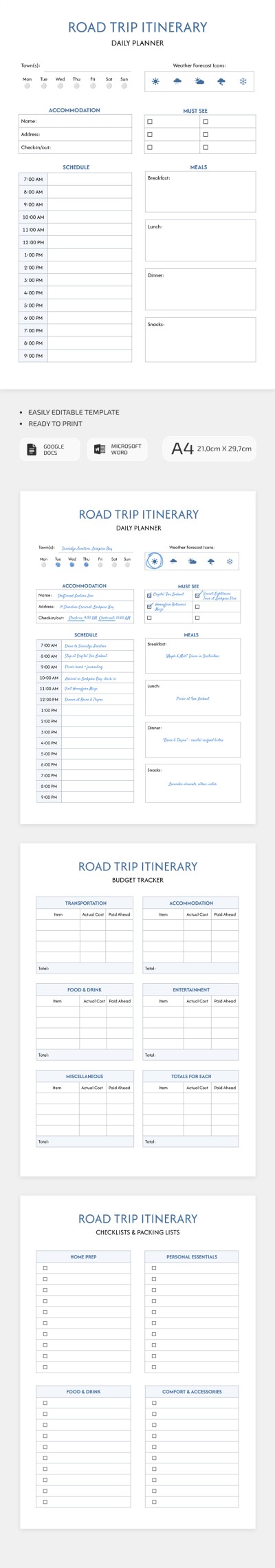 Road Trip Itinerary Template