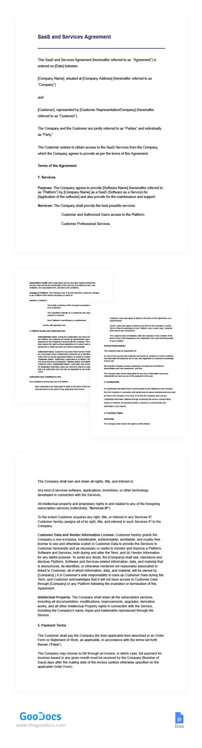 Free SaaS Service Agreement Template in Google Docs and Microsoft Word ...