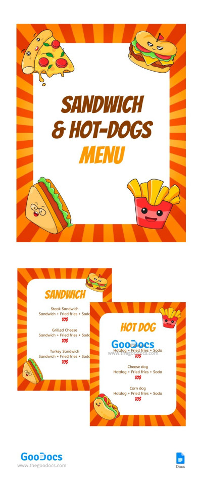 三明治和热狗菜单 模板