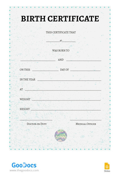 Certificado de Nacimiento Simple Plantilla