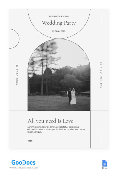 Flyer de casamento simples em preto e branco. Modelo