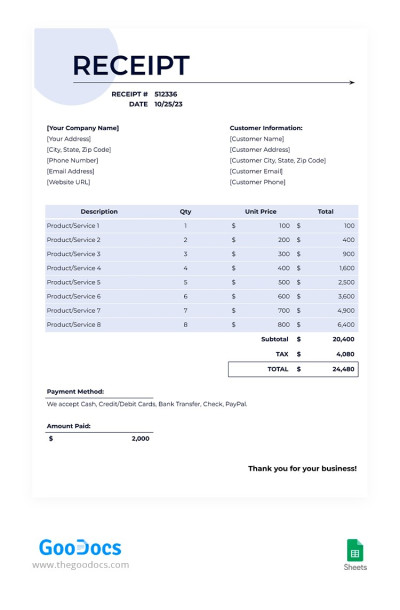 Simple Blue Receipt Template