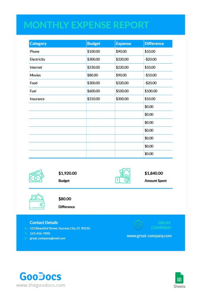 Simple Business Monthly Expense Report - Expense Reports
