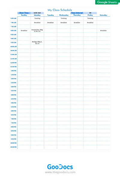 Simple Class Schedule Template