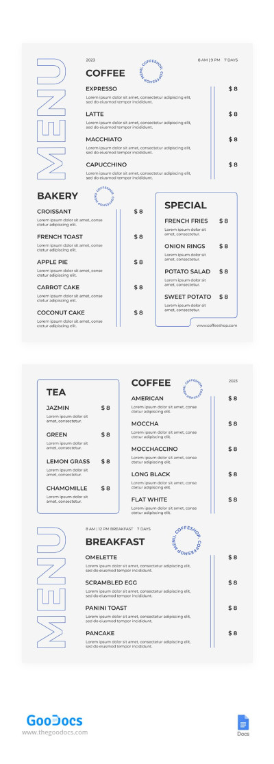 Simple Coffee Shop Menu - Coffee Shop Restaurant menu