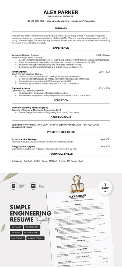 Simple Engineering Resume Template Template