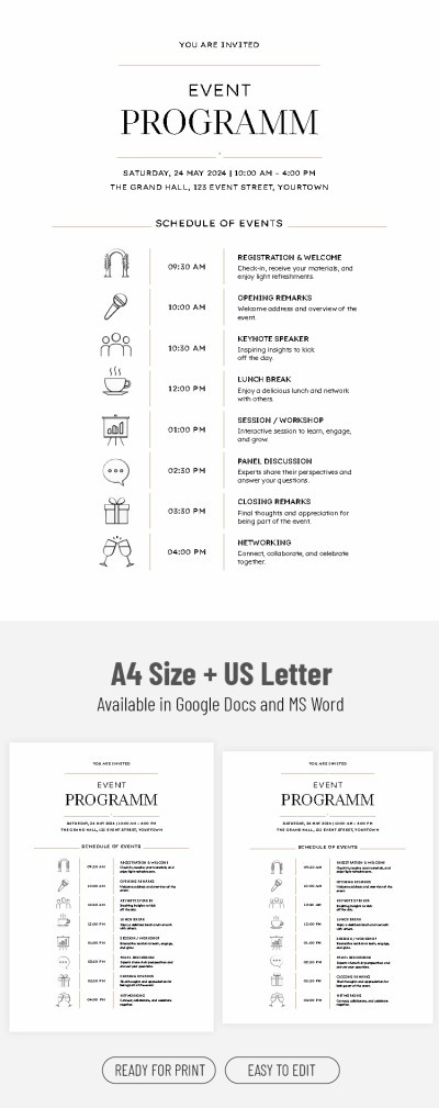 Simple Event Program Template Template