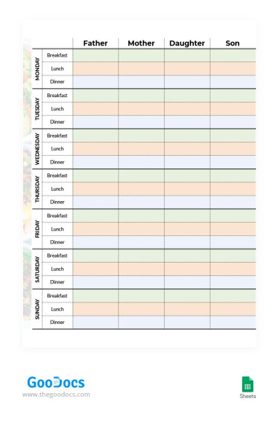 Simple Family Meal Planner Template