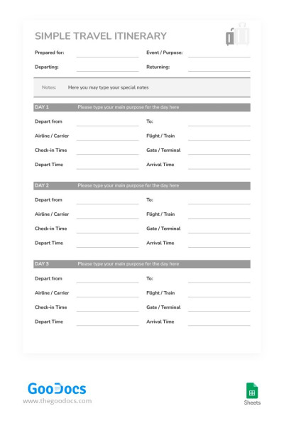 Simple Gray Itinerary Template Template