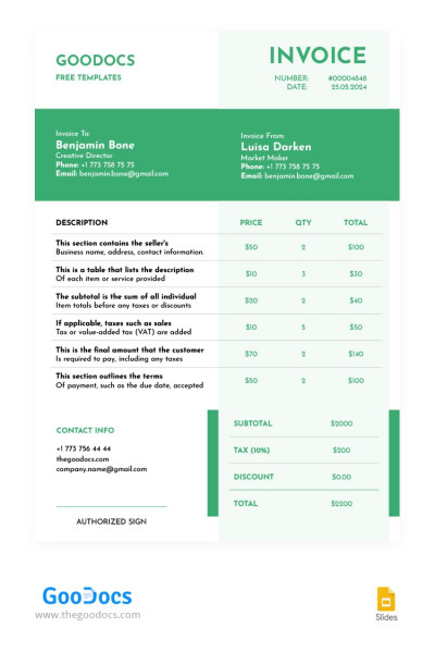 Simple Green Invoice Template
