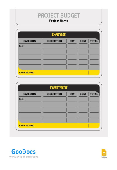 Simple Grey Project Budget Template