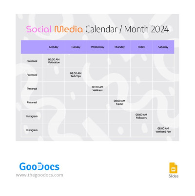 Calendario de redes sociales 2024 Plantilla