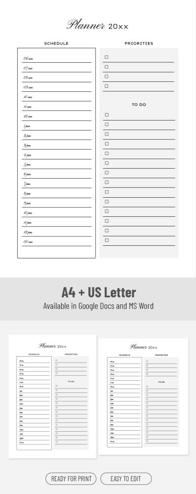 Simple Hourly Planner Template Template