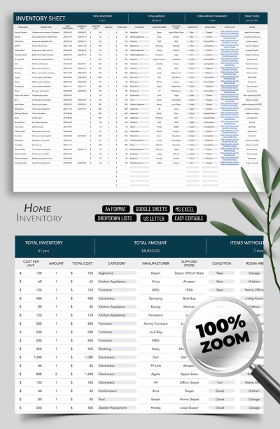 Simple Inventory Sheets for Home Use
