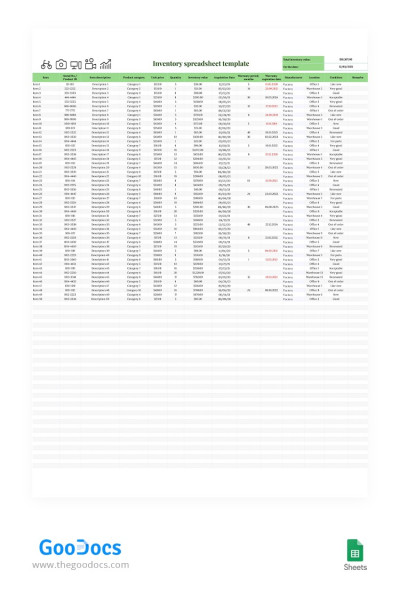 Simple Inventory Spreadsheet
Feuille de calcul simple de l'inventaire Modèle